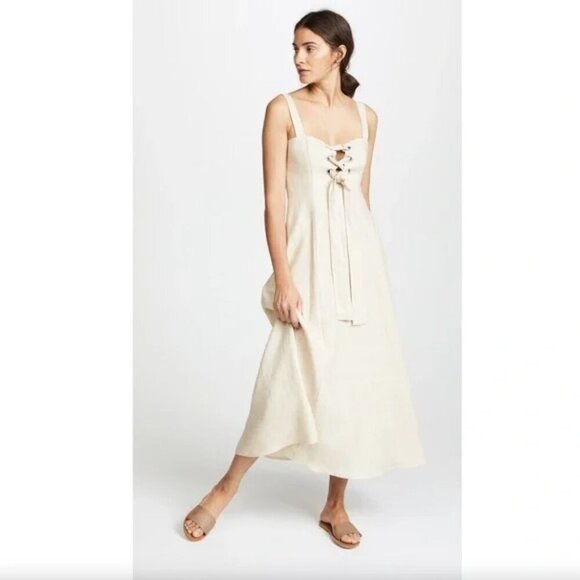 Mara Hoffman Mei 100% Hemp Midi Dress in Beige Size 0 - Picture 3 of 8